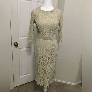 Eva Mendes New York Company Cream Floral Cotton Blend 3/4 Sleeve Dress Size XS